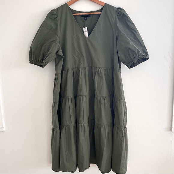 Banana Republic Factory V- neck tiered organic cotton poplin green dress NWT - Picture 2 of 7
